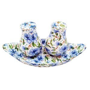Salt Pepper Shaker Tray Vintage Ainsley Chintz Twos Company Blue Floral Chintz